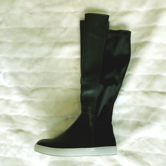Handmade Brown Leather Knee-high Boots With Sporty Sole  FRENCH BLU - Clarissa Sneaker Boot